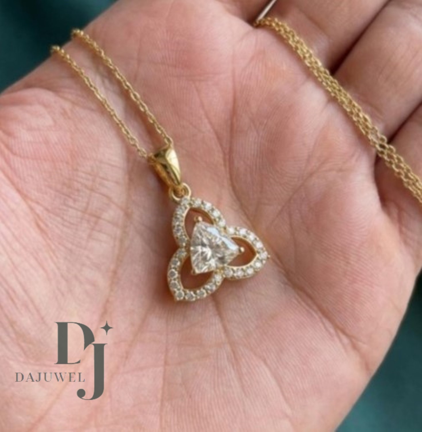 2.80 Carat Trillion Cut Moissanite Floral Wedding Pendant Solid 14K Yellow Gold