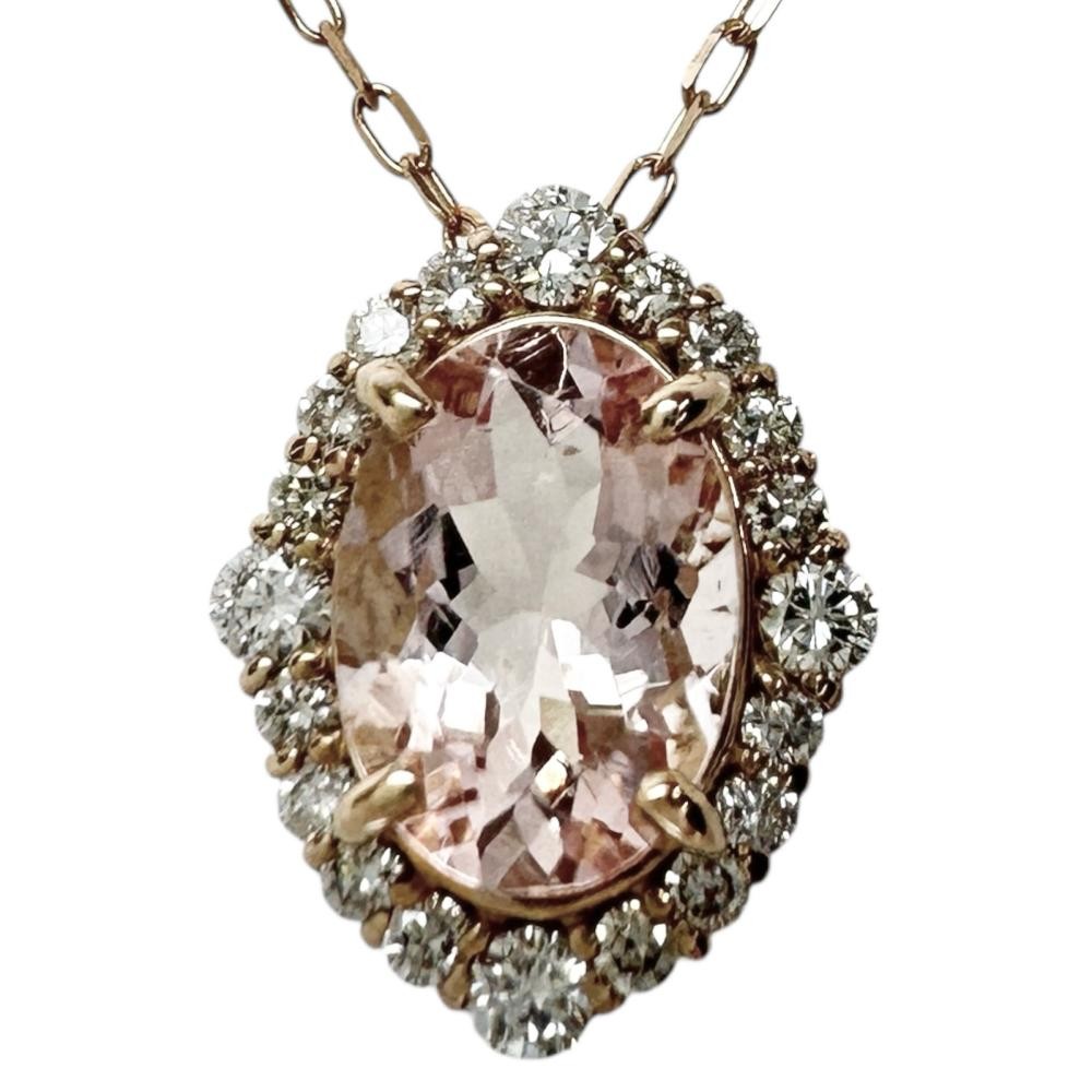 Morganite 0.70ct diamond 0.17ct Necklace K18PG pink gold 1.8g 17.7″ Women