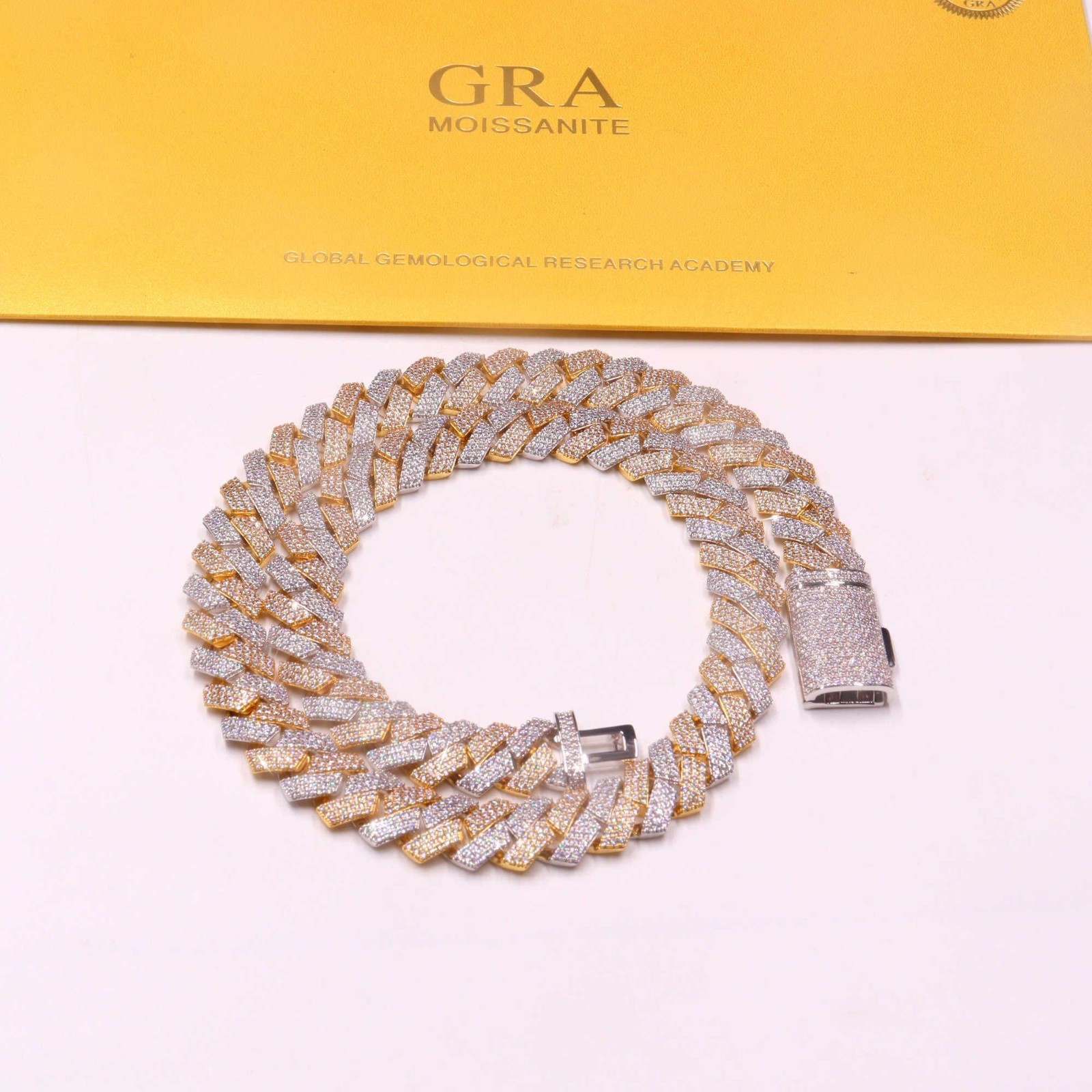 925 Sterling Silver Gold VVS Moissanite Cuban Link Chain Pass Tester