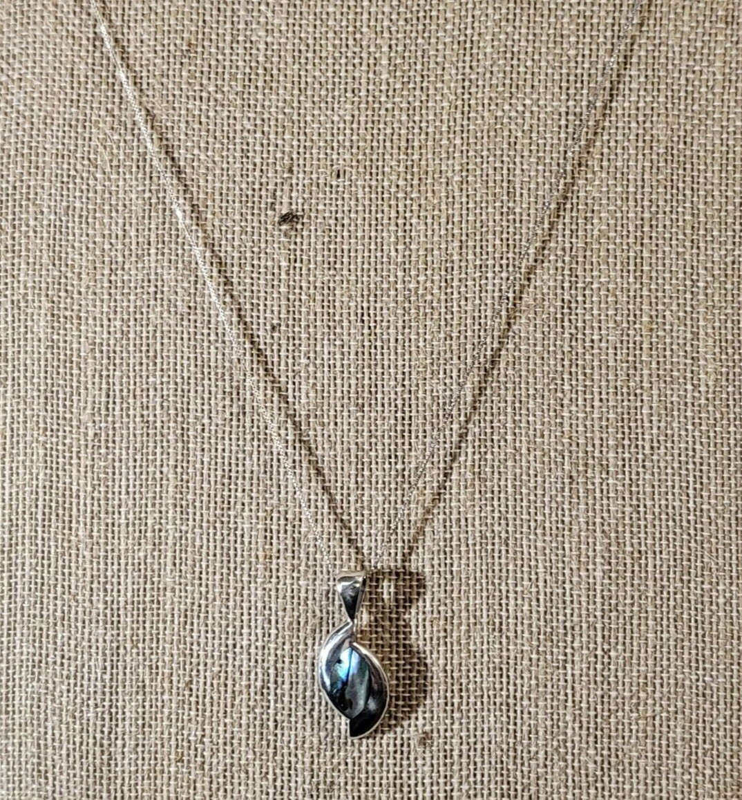 Abalone Asymmetrical VTG Pendant On Nice Italian Sterling Silver 18′ Box Chain