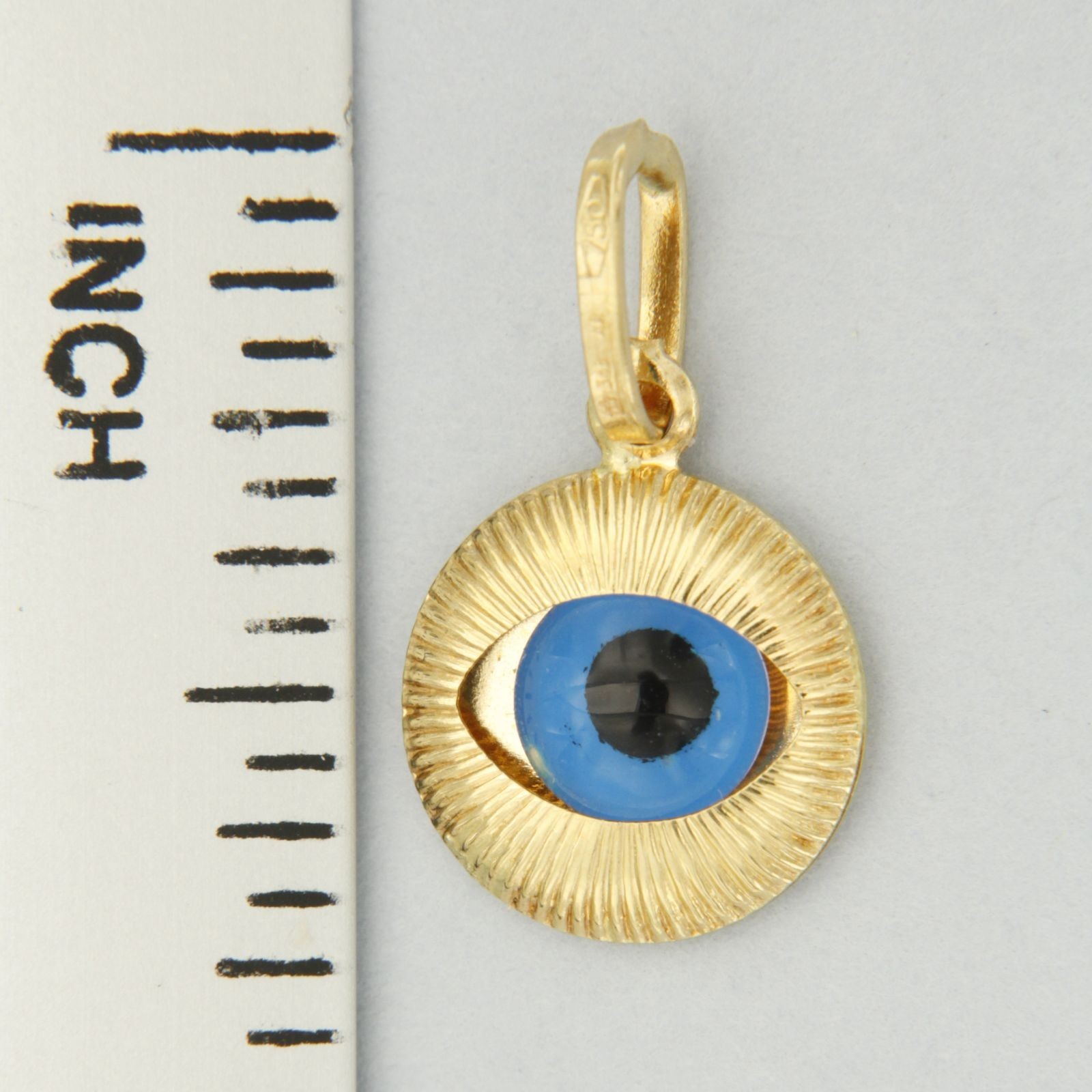 18k Real Yellow GOLD Turkish Greek All Seeing Blue Evil Eye Nazar Pendant Charm