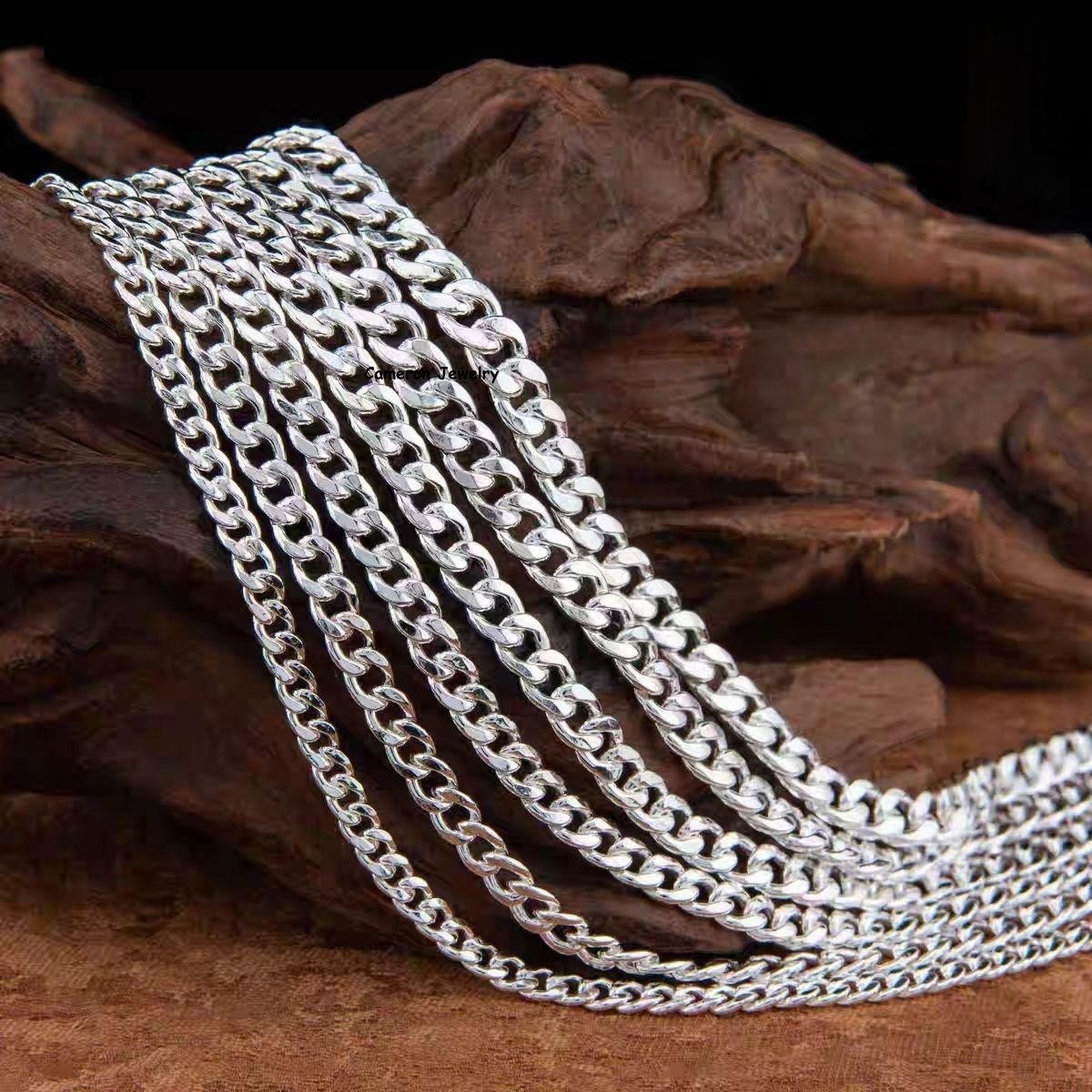 Solid 999 Fine Silve Cuban Link Chain 3mm-13mm Curb Necklace 16-26inch All Size