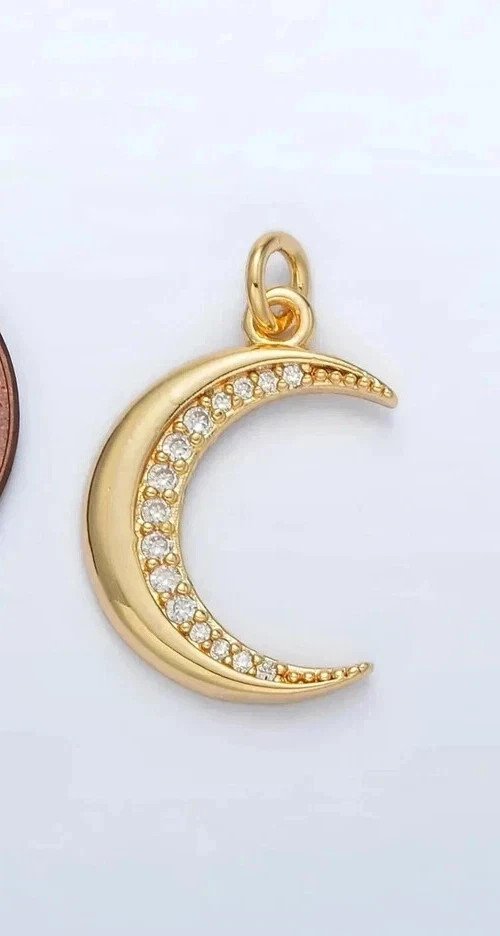 1 Ct Lab Created Diamond Crescent Moon Pendant Necklace 14k Yellow Gold Plated