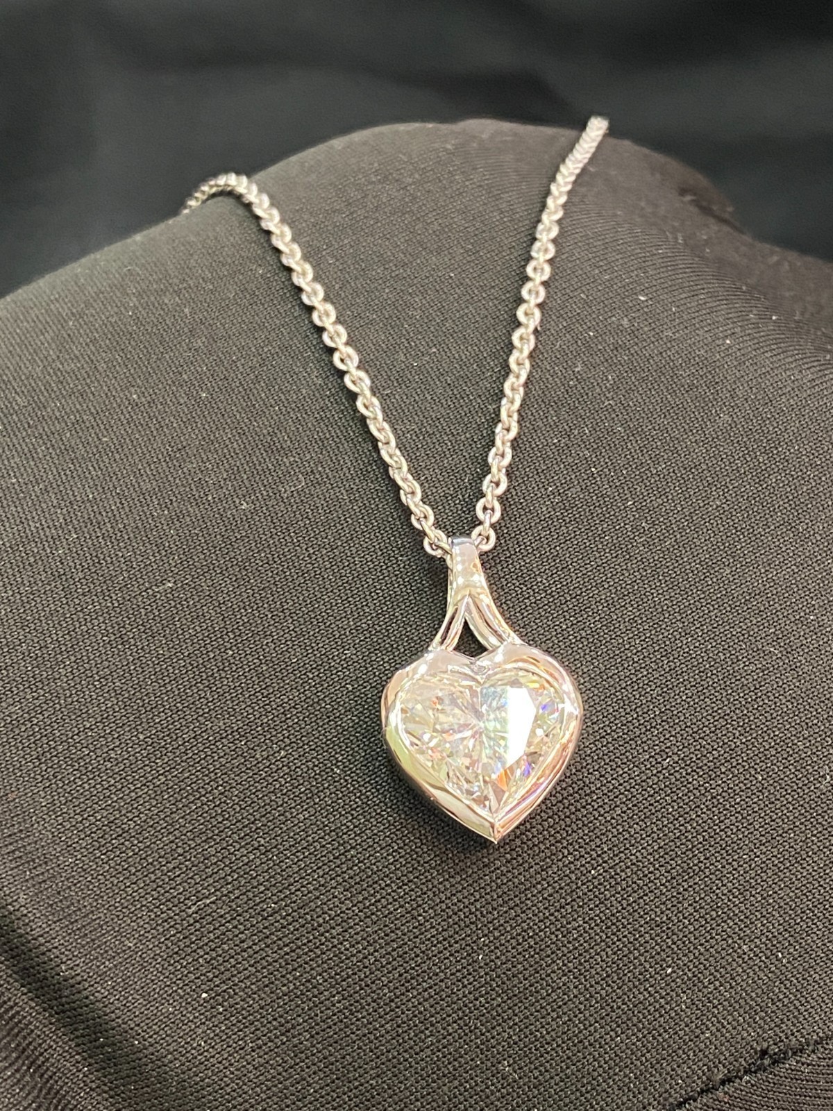 4.00Ct Heart-Cut Lab Grown Diamond EF/VS1 Bezel Necklace Pendant 14k White Gold