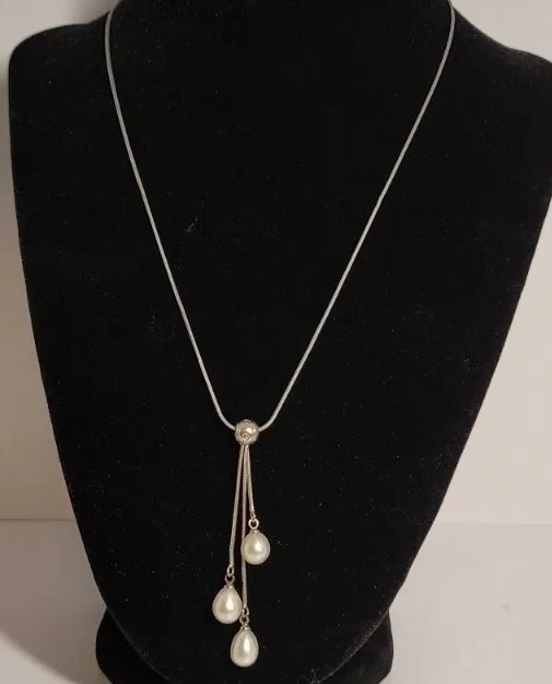Fresh Water Tear Drop Pearls On 16 Inch Sterling Silver .925 Neckless Chain