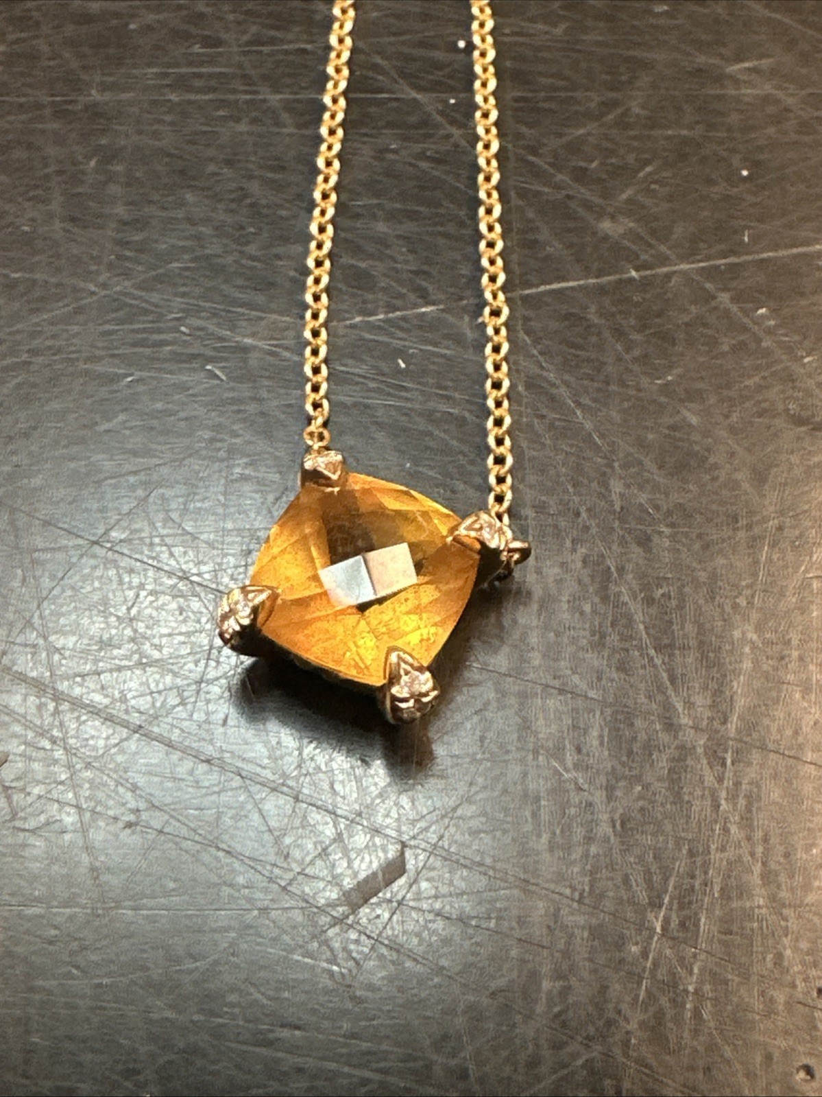 David Yurman Petite Chatelaine 18K Gold Citrine & Diamond Pendant Necklace