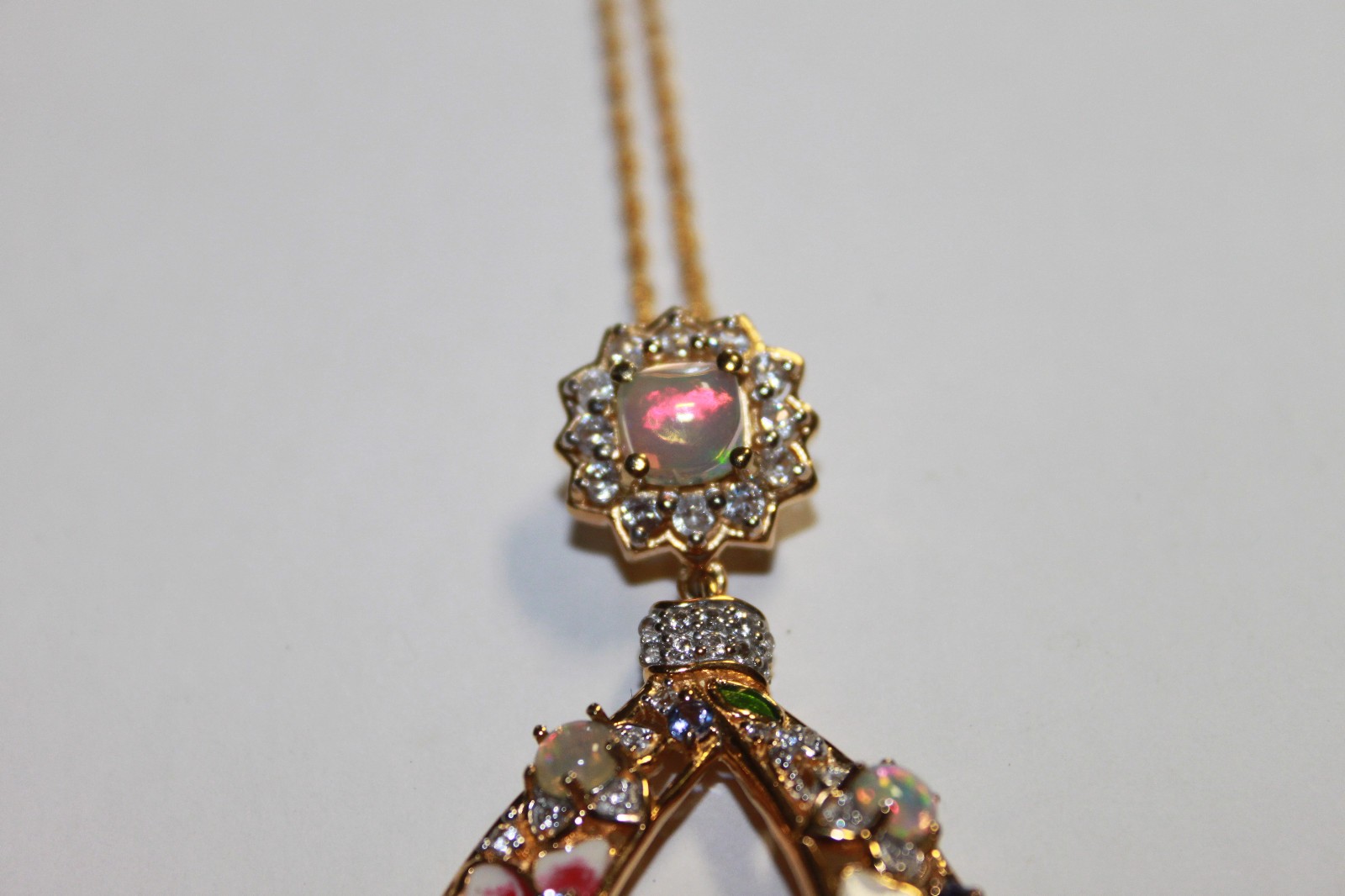 STS CHUCK CLEMENCY ENAMEL FLOWERS AND AMYTHEST AND OPAL STERLING SILVER NECKLACE