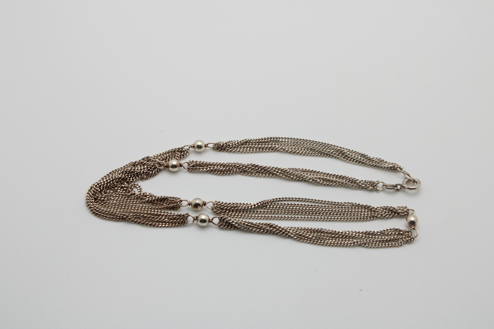 Vintage 925 Sterling Silver Italy Ball Bead Multi Curb Chain Station Necklace
