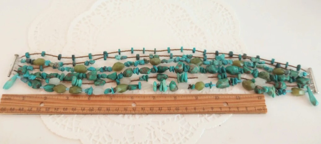 Vintage ? Native American ?Stone Bead Choker 6Row Necklace Turquoise Nuggets 925
