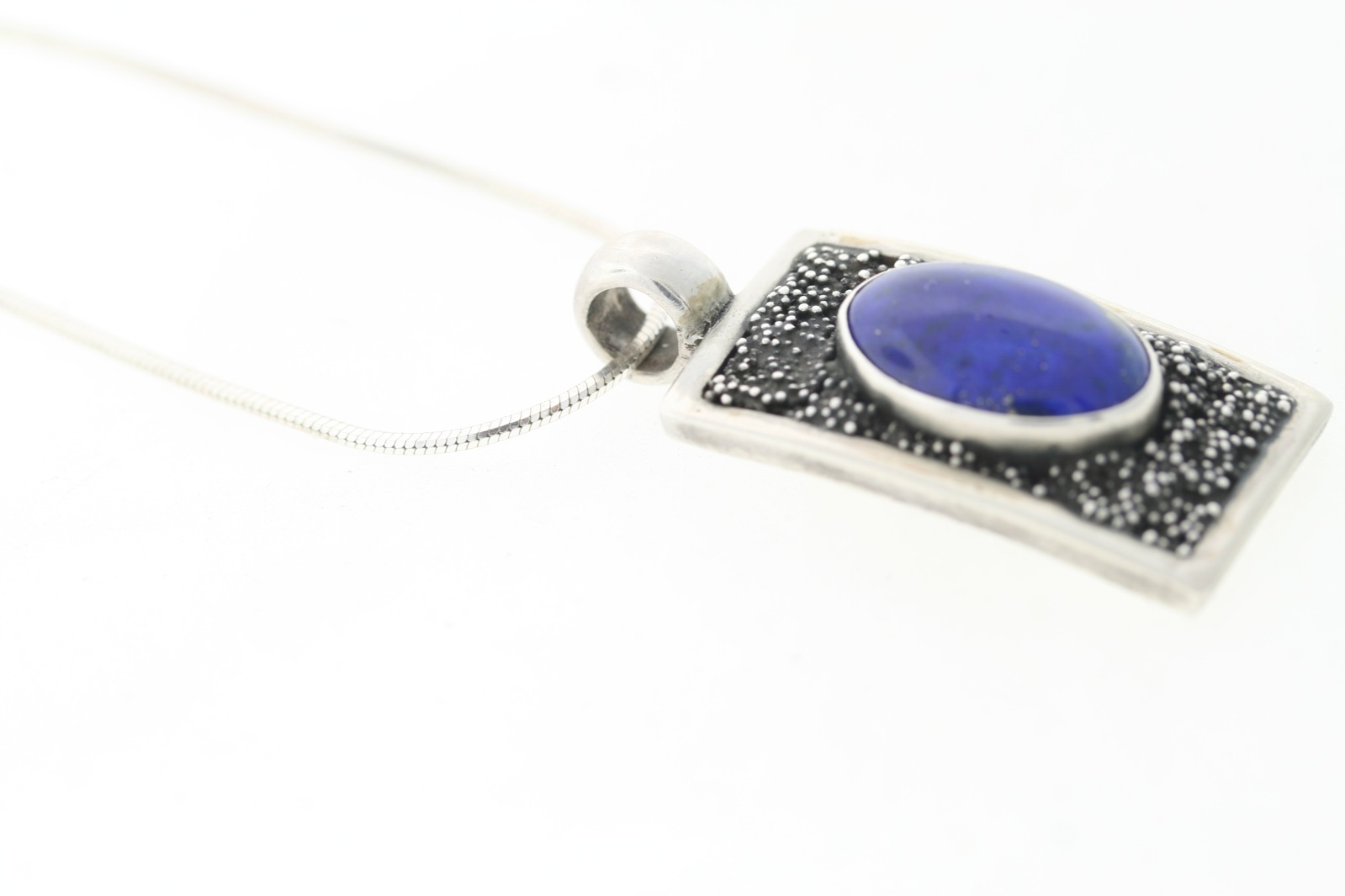 German .835 Silver Oval Blue Lapis Lazuli Pendant Necklace 