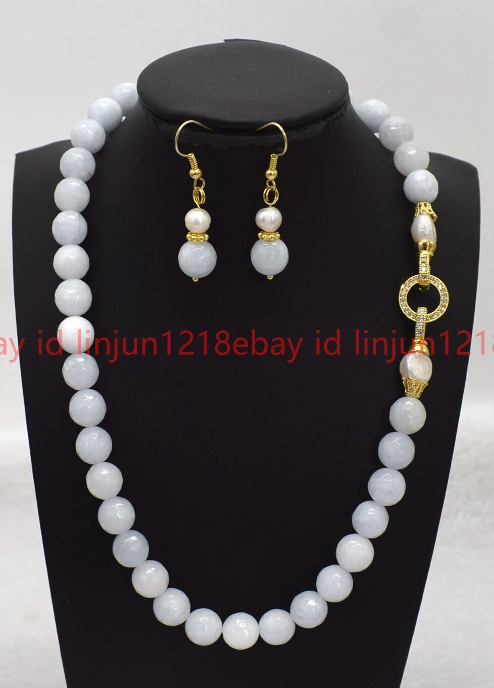Faceted 10mm Blue Aquamarine Round Gemstone Beads Necklace 10mm Earrings 16-32in