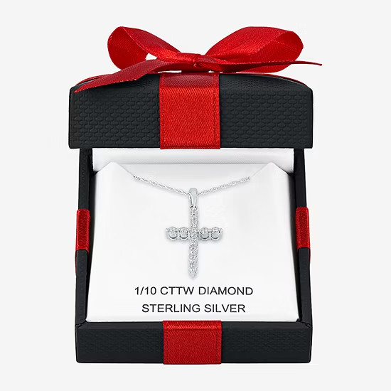 Yes Please, 1/10 CT. T.W. Genuine Diamond Sterling Silver Cross Pendant Necklace