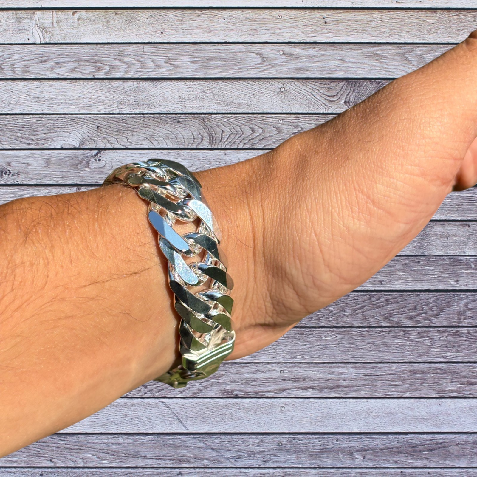 16mm Double Curb Link Bracelet – Real Solid 925 Sterling Silver MADE IN ITALY