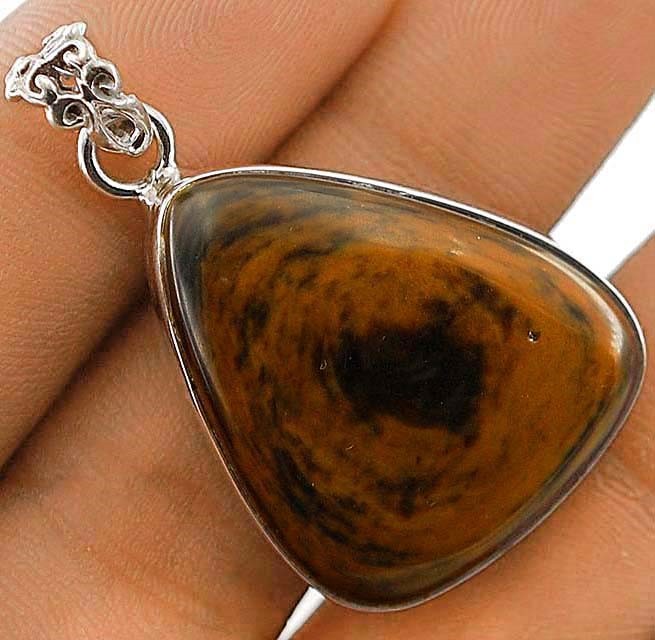 Natural Obsidian Eye 925 Sterling Silver Pendant Jewelry