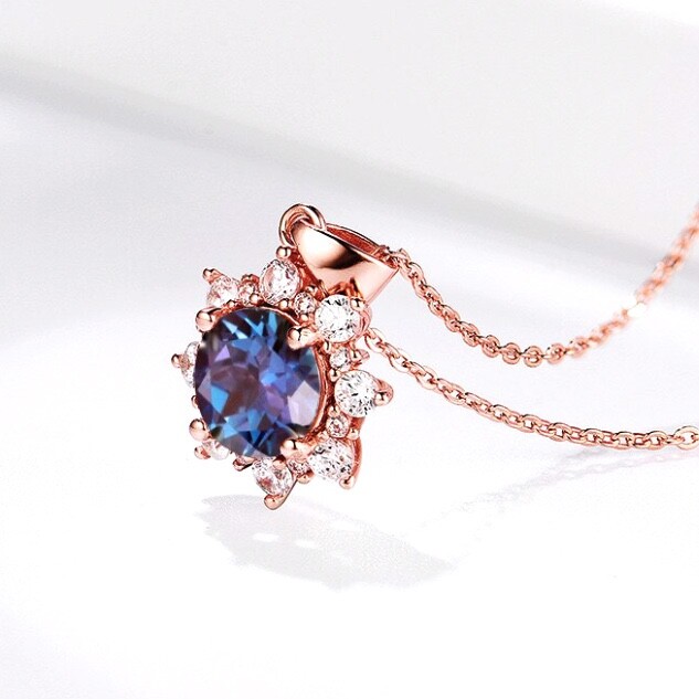 Lab Grown Color Change Alexandrite Pendant Rose Gold Vermeil , June Birthstone