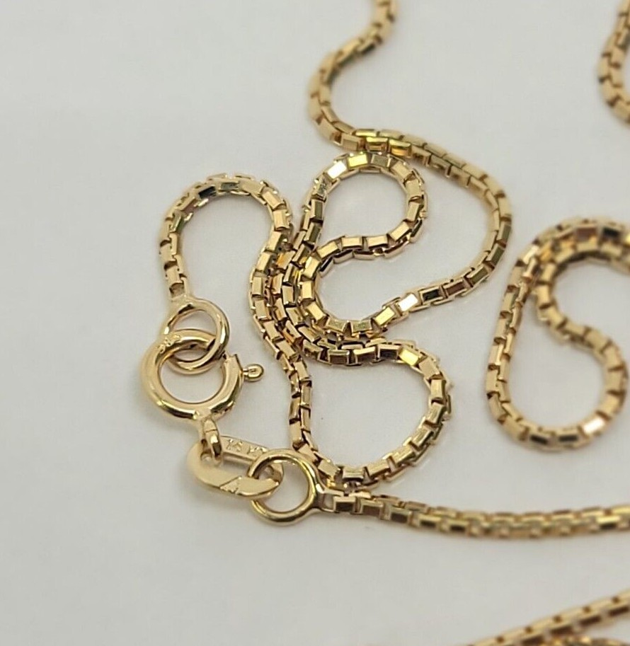 Authentic 14K Solid Yellow Gold Box Chain Necklace 0.55mm-2.5mm All Size 16″-30″