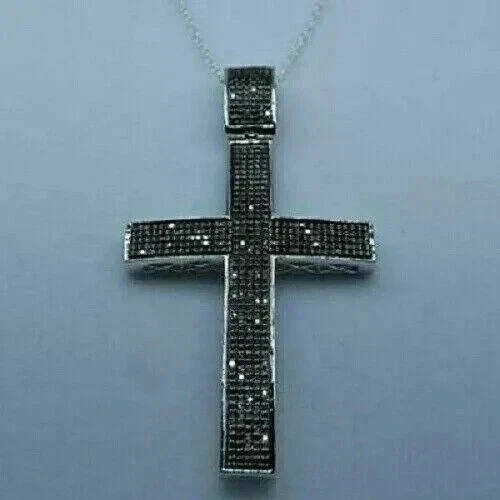 5TCW Lab Created Black Diamond Men’s Cross Pendant 14K White Gold Plated