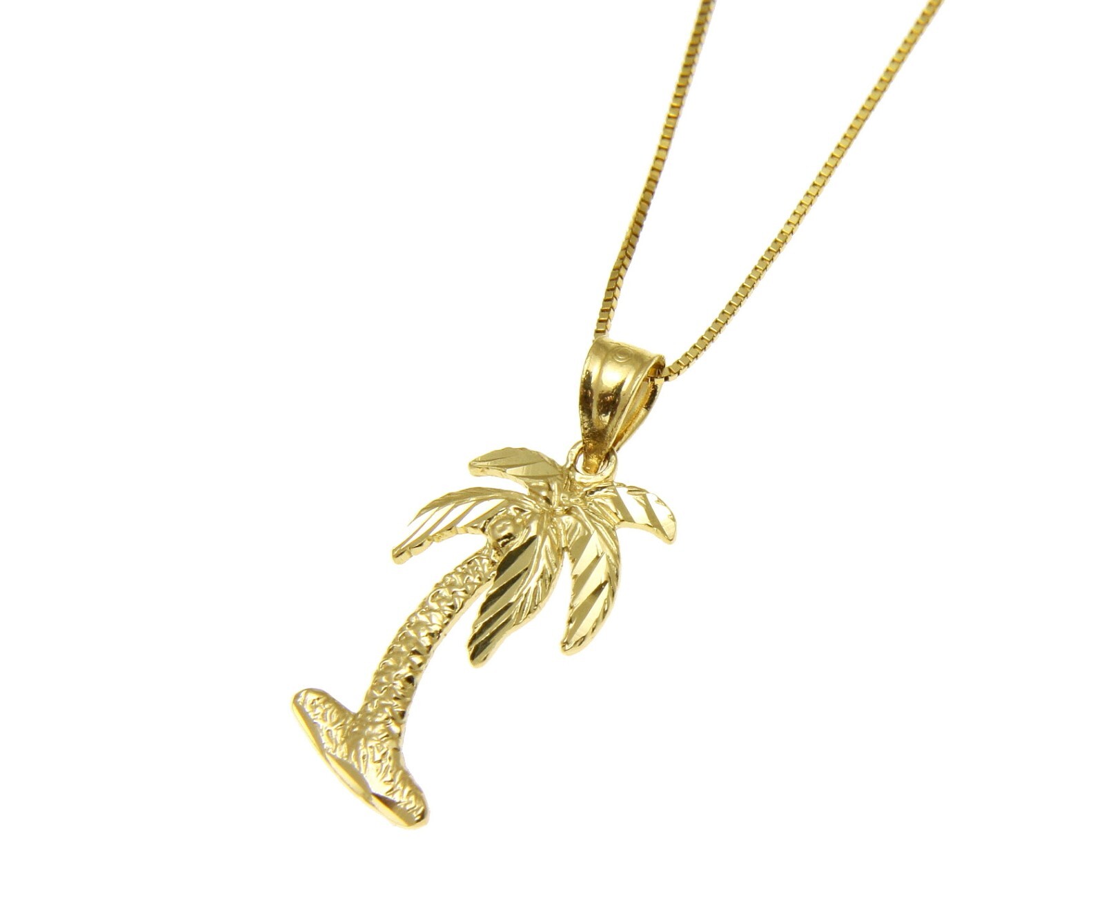 SOLID 14K YELLOW GOLD MEDIUM HAWAIIAN PALM TREE PENDANT DIAMOND CUT