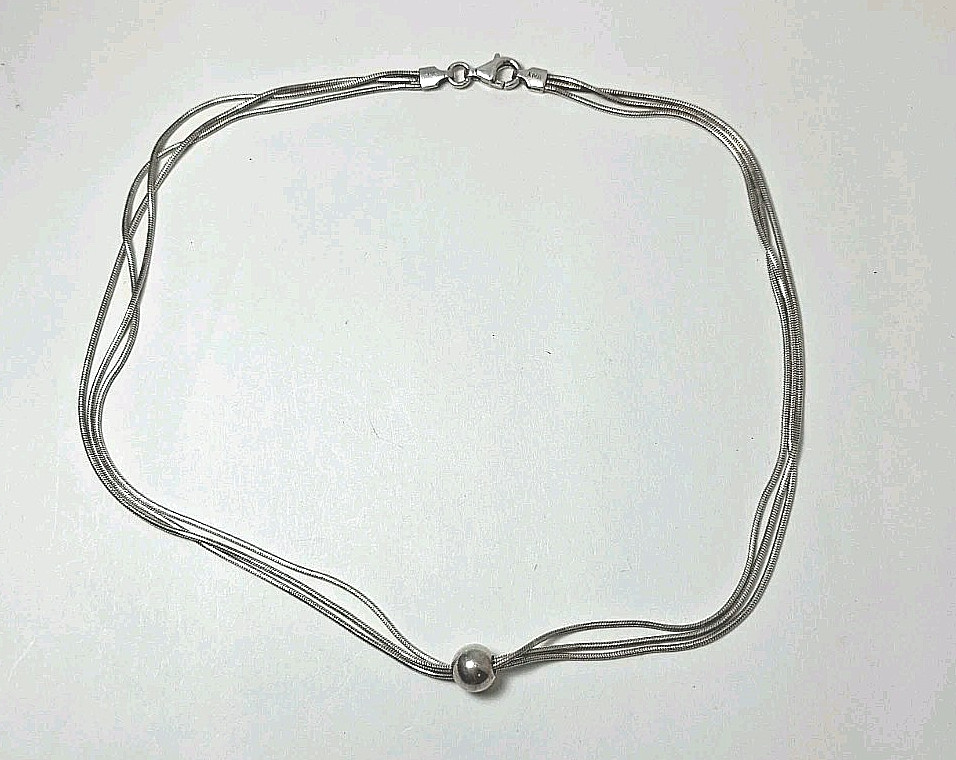 Silver Tone 3 Strand Necklace Marked 925