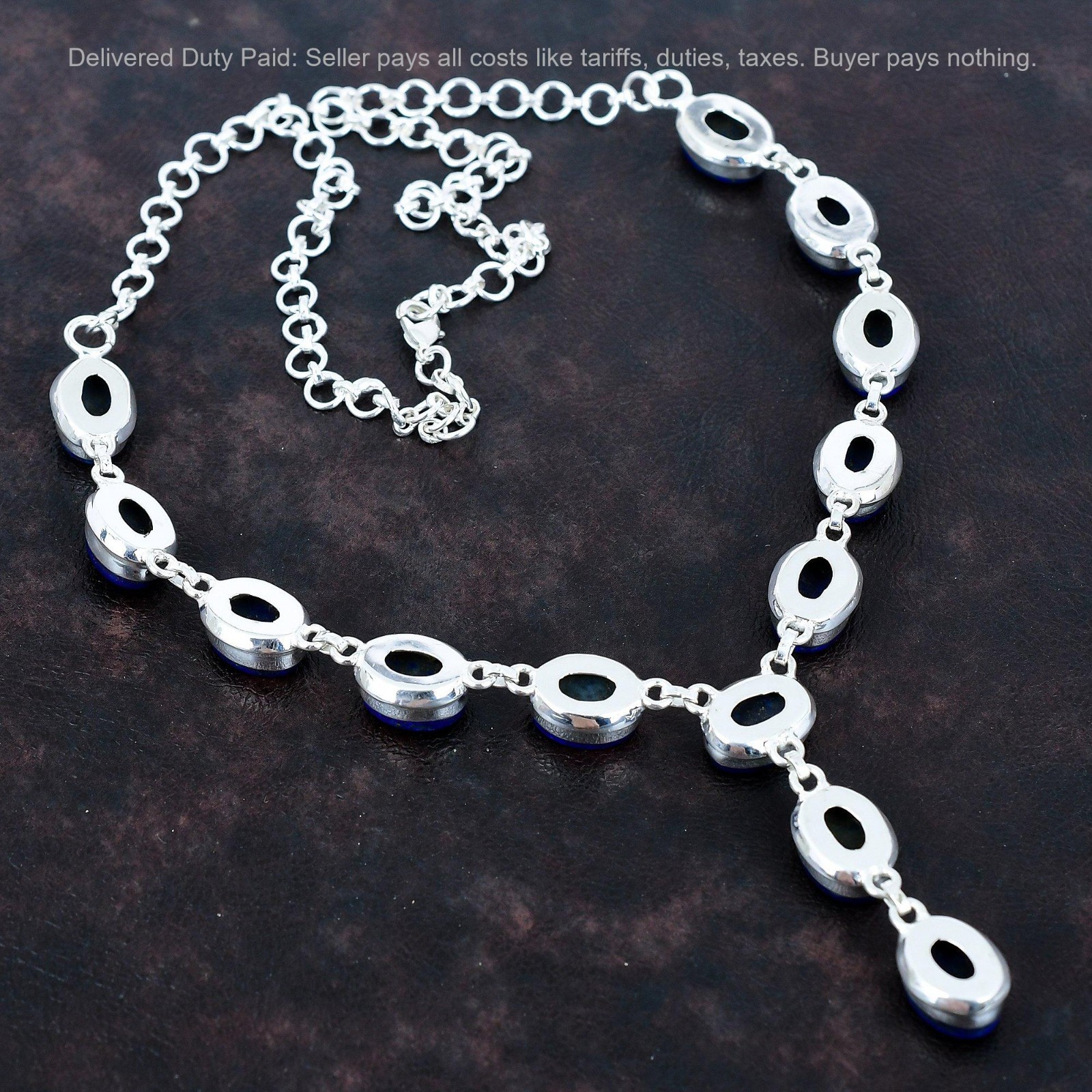 Valentines Deal Natural Lapis Lazuli Chain Necklace Jewelry 925 Sterling Silver