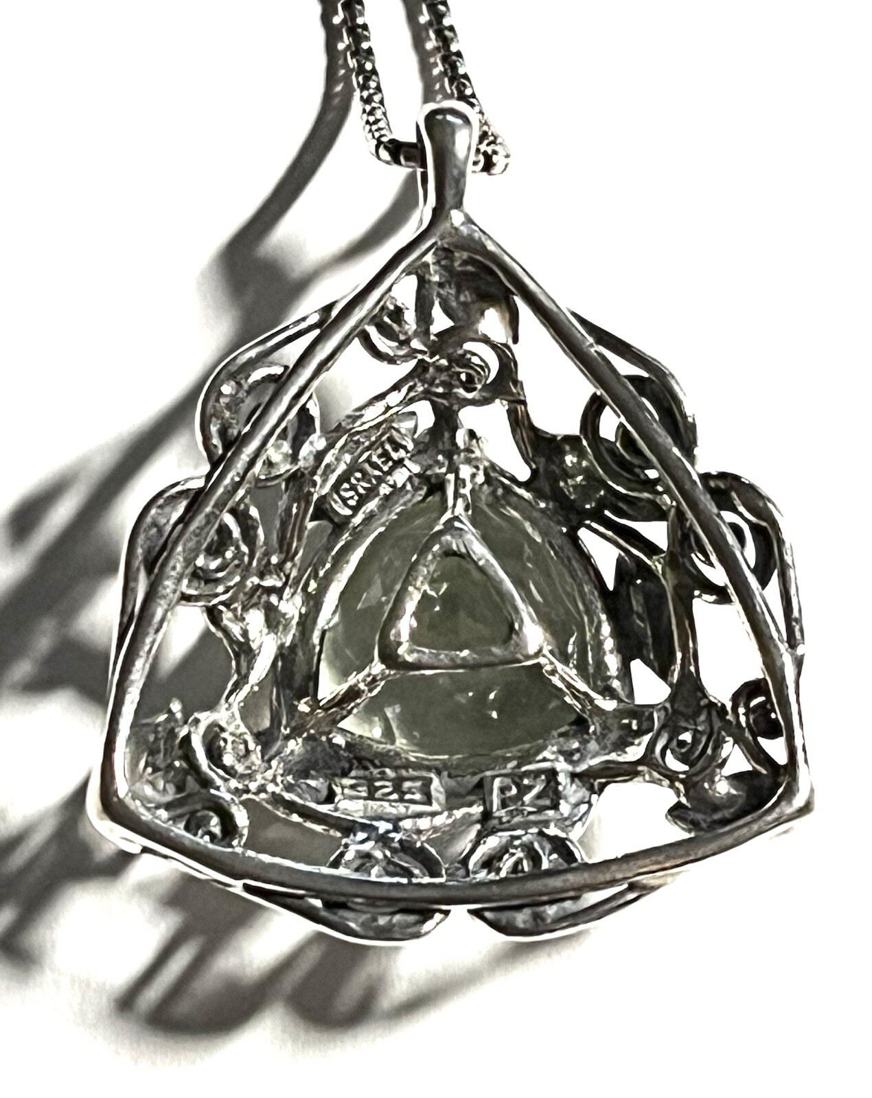 NWT Or Paz Sterling Silver 925 Trillion Prasiolite Pendant 18” Chain Israel PZ