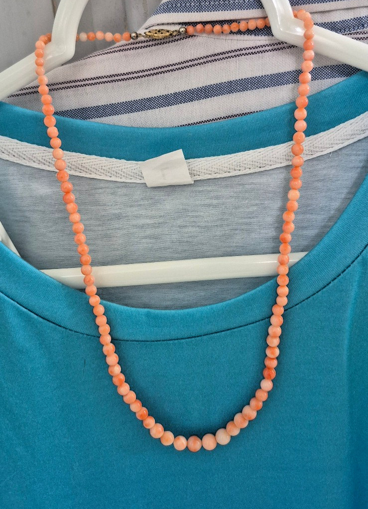 Hawaiian Pink Coral Necklace, 21″, Angel-Skin Color, From Maui In Mid-1980s