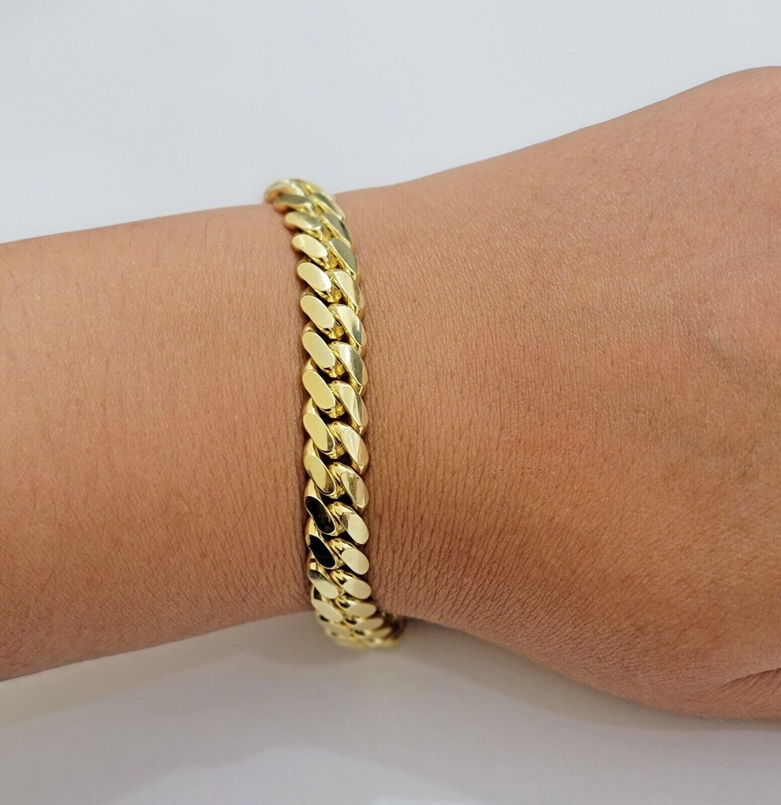 Solid 14k Yellow Gold Bracelet Miami Cuban Link 8mm 7.5 Inch / Box Lock For Mens