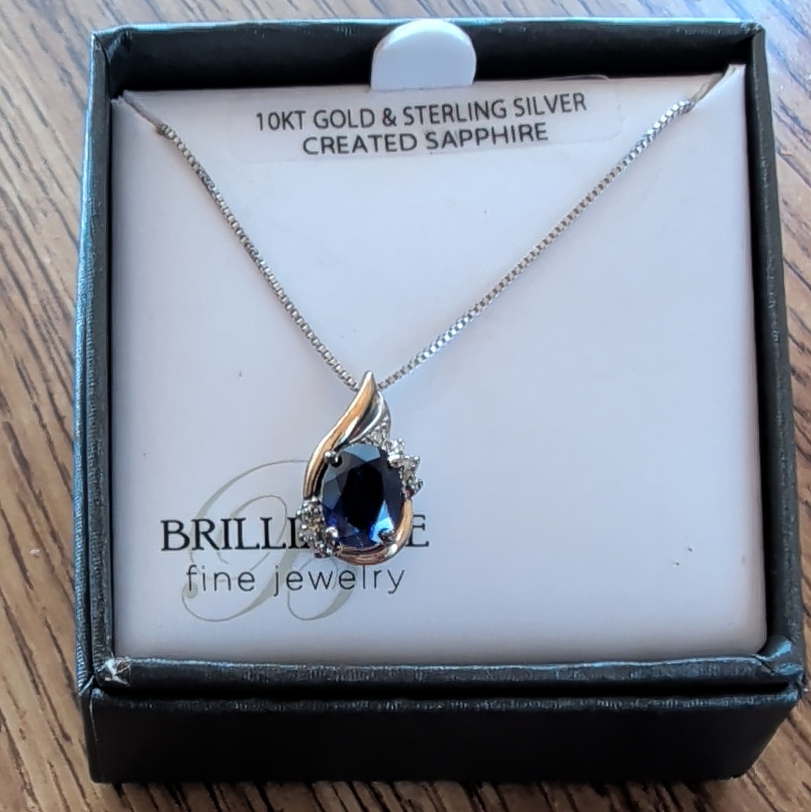 Brilliance Fine Jewelry 10K Gold & 925 Silver Blue Sapphire Teardrop 18″