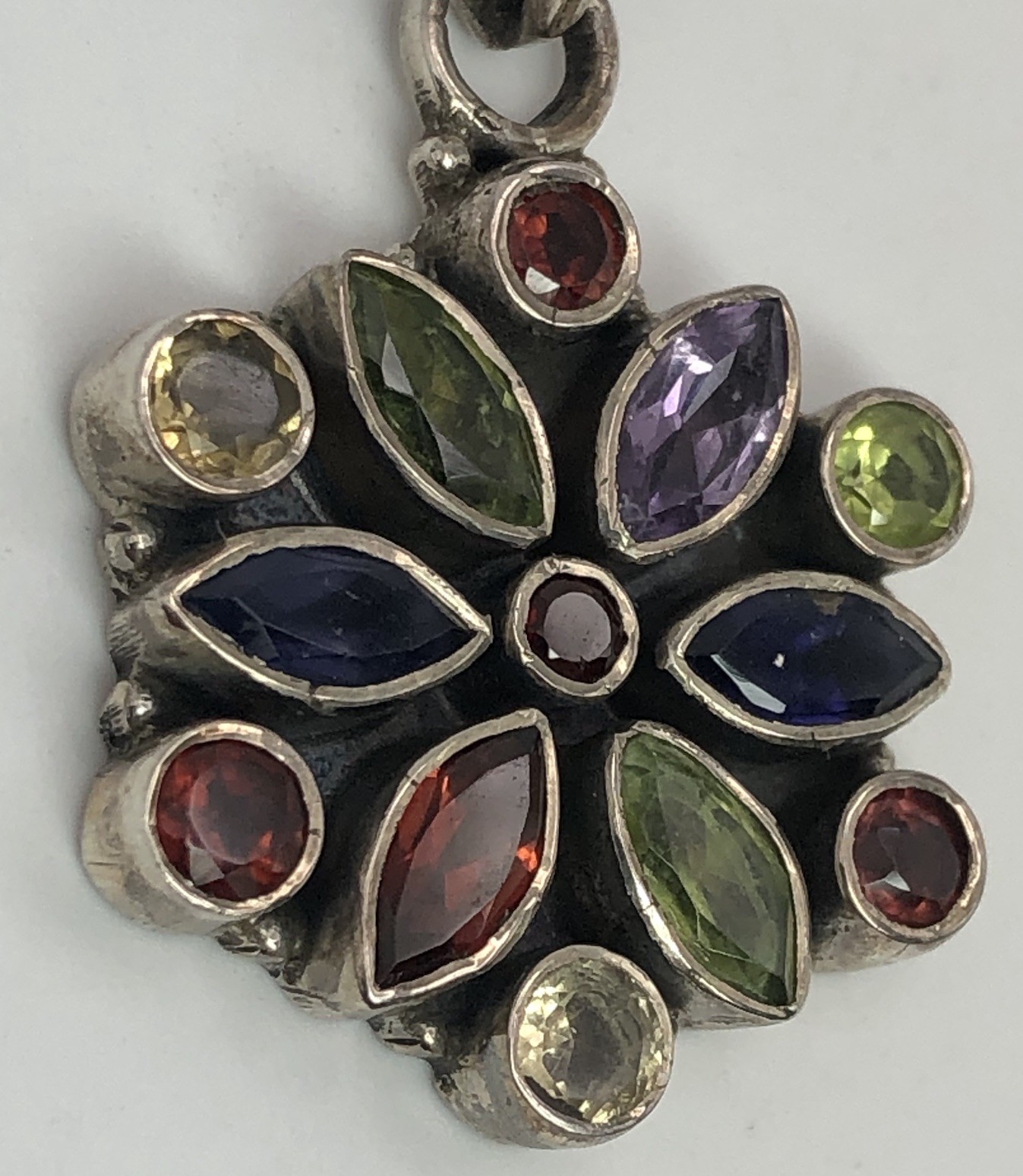 Multiple Gemstone 925 Pendant With Citrine Peridot Garnet And Lolita Stones