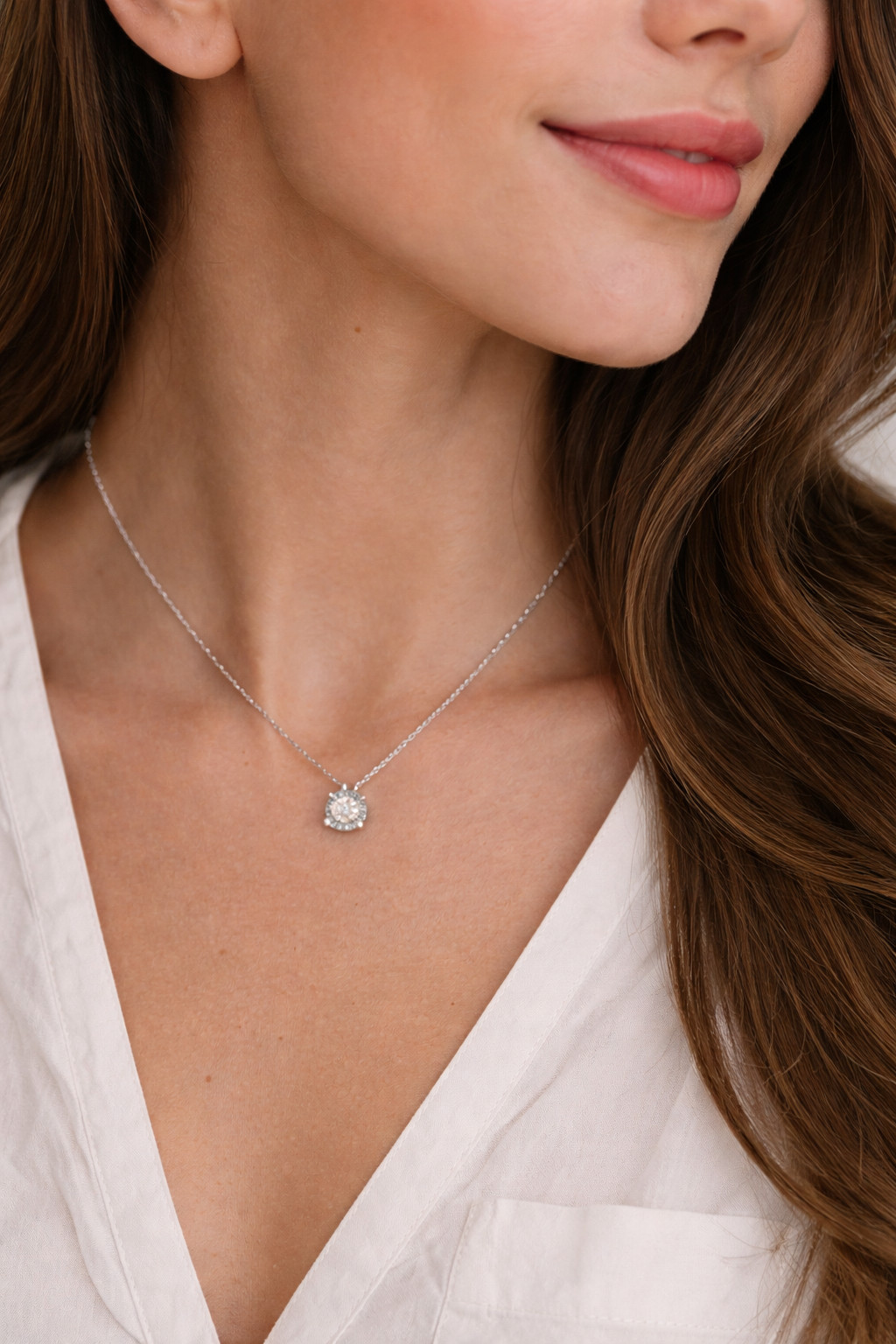 $699- 1/5CTTW Natural Diamond HALO DROP FASHION PENDANT NECKLACE 925/14k PL