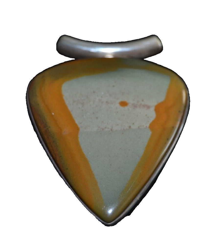 JASPER .925 Pendant Vintage Opaque Stone Gray/Brown/Orange 2″ Carved Quartz READ