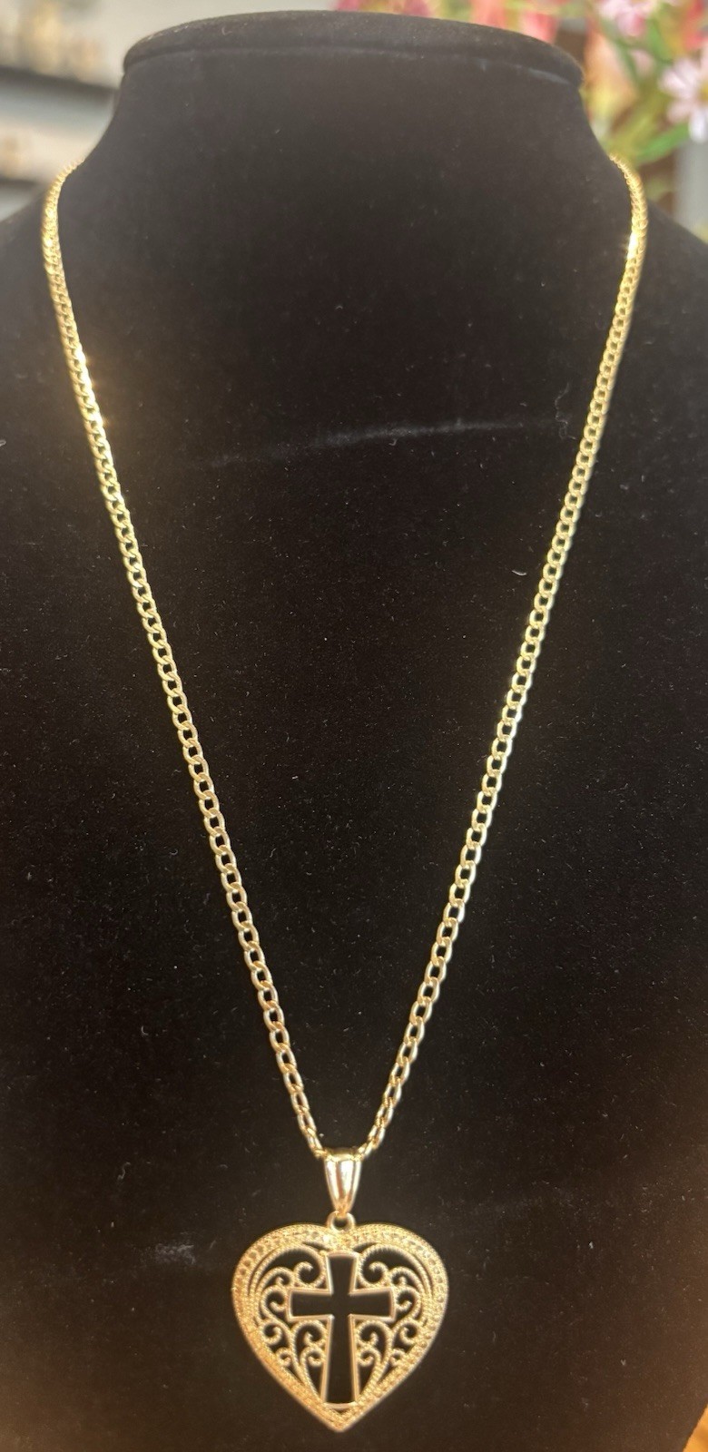18k Real Gold Heart Cross Pendant Necklace