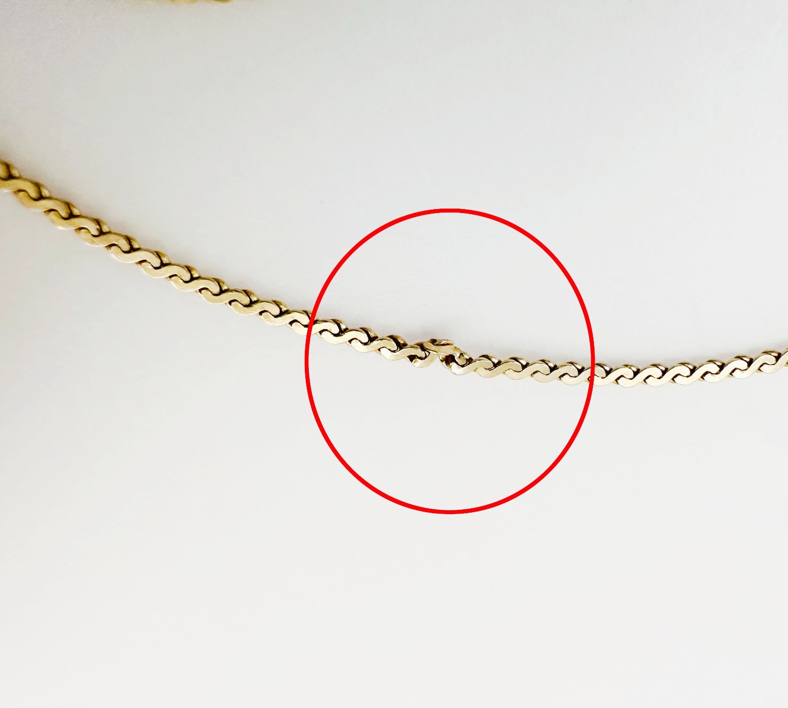 Solid 14K Yellow Gold Thin Serpentine Link Chain Necklace w/Filled Clasp 15 3/8″