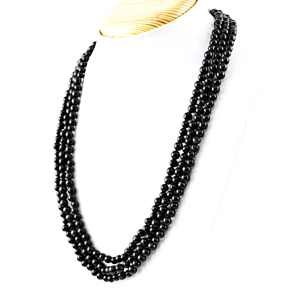 Amazing 3 Strand 319.50 Cts Natural Black Spinel Untreated Round Beads Necklace