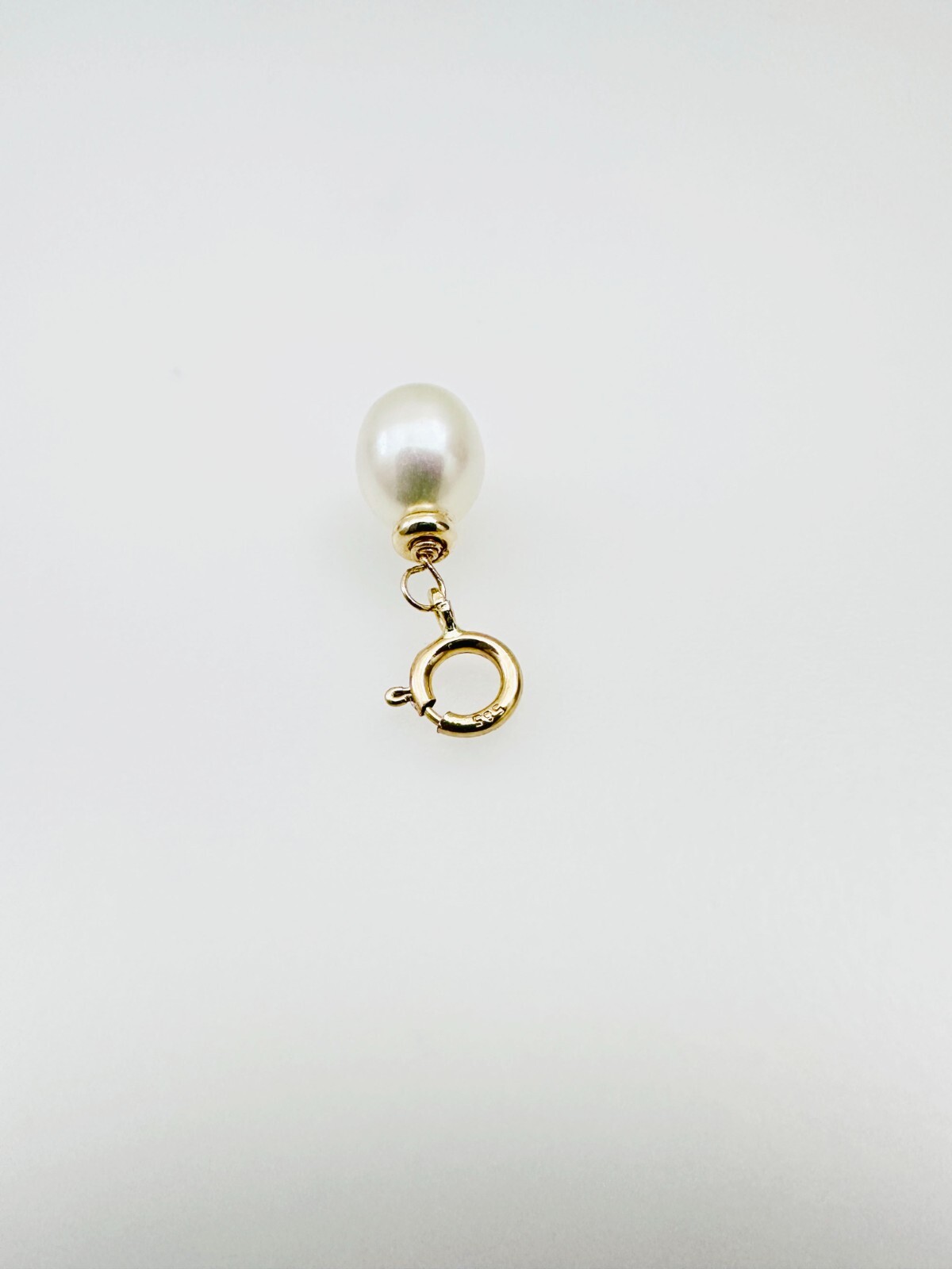 14K Solid Yellow Gold Dangle Baroque Pearl Small Charm Pendant w/Spring Clasp