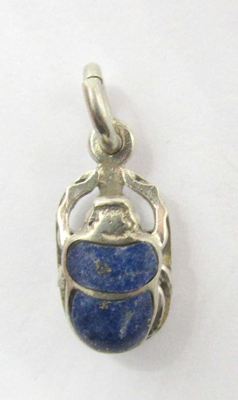 925 STERLING SILVER LAPIS LAZULI SCARAB BEETLE PENDANT OR CHARM 22X9MM ~ 2.1G
