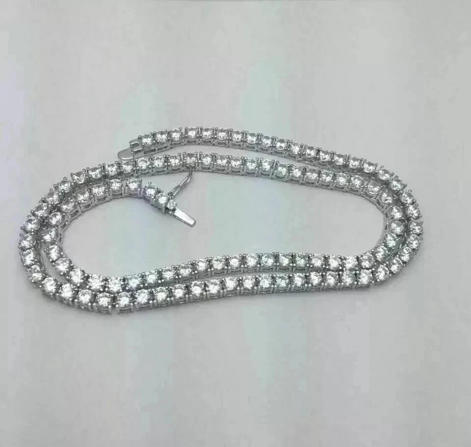 17Ct Round Cut Lab Grown Diamond 14K White Gold Plated Unisex Tennis Necklace