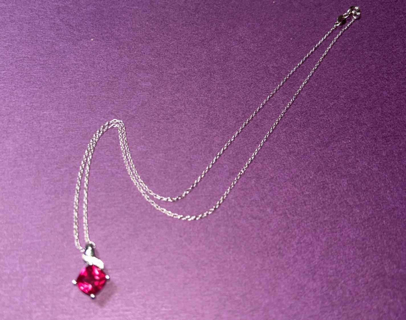 Sterling Silver Necklace with Synthetic Red Stone Marked 925