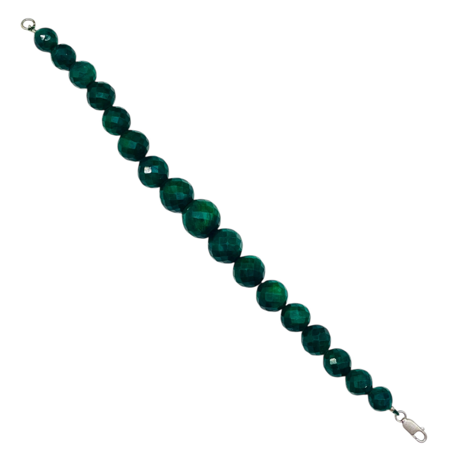 7.5 Inch Natural Green Sapphire Bracelet 10-14mm Facetted Beads with 925 Clasp