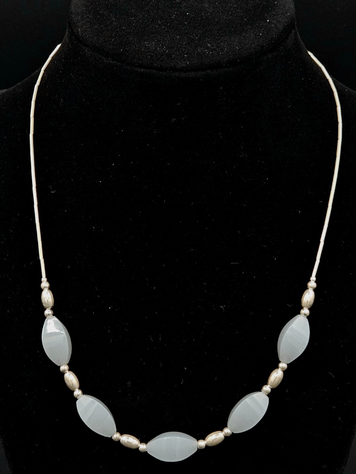 Jade 5-Stone Pendant 925 Silver Necklace with 925 Beads 16 Inch Nice Green Blue