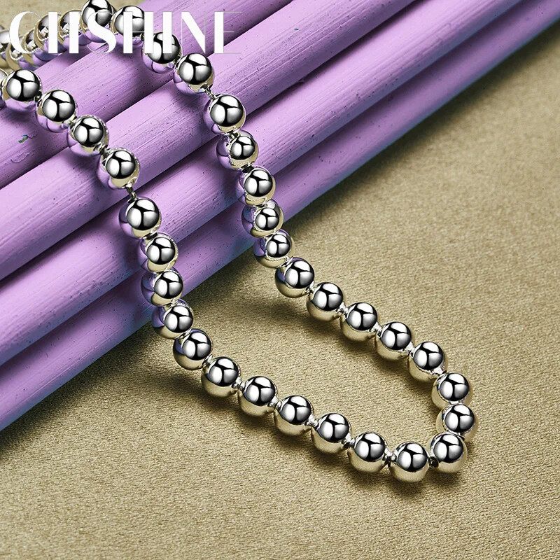 CHSHINE 925 Sterling Silver 6mm Beaded Necklace For Women Fashion Charm Jewelry