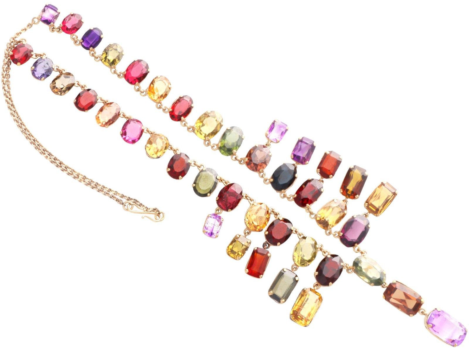 60.69Ct Zircon 6.63Ct Amethyst and 0.93Ct Iolite 9k Rose Gold Fringe Necklace