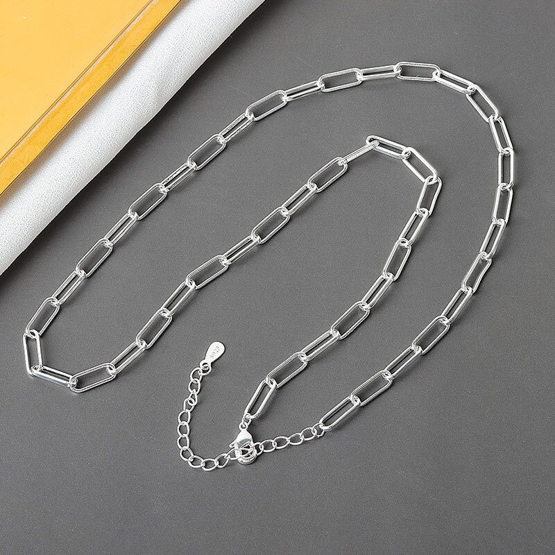 3MM Solid 925 Sterling Silver Italian Paperclip Rolo ElegantChain Necklace Italy