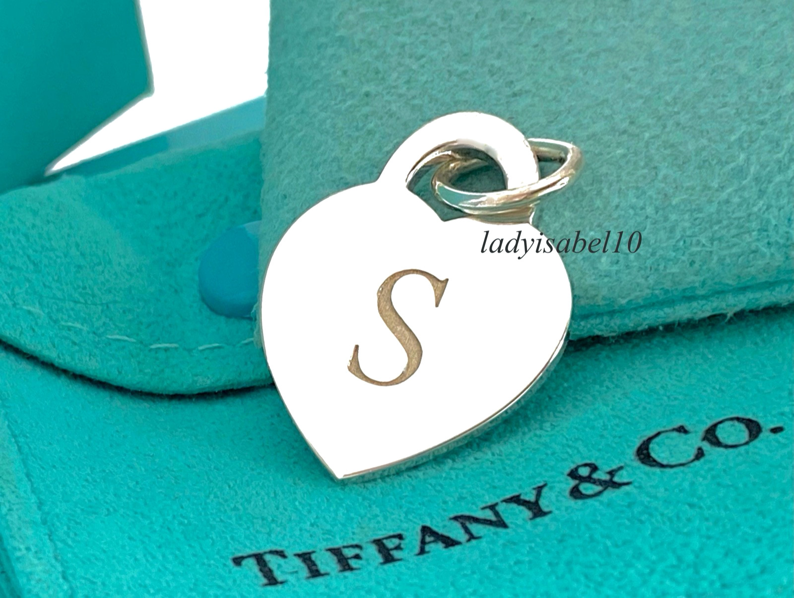 Tiffany & Co. Letter S Initial Alphabet Heart Charm Pendant Silver 1 ” w/ Pouch