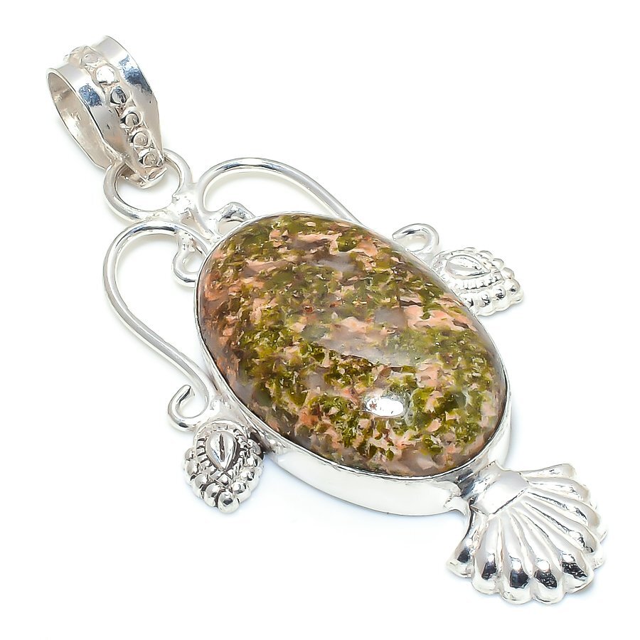 Unakite Gemstone Handmade 925 Sterling Silver Antique Jewelry Pendant 2.56″ l373