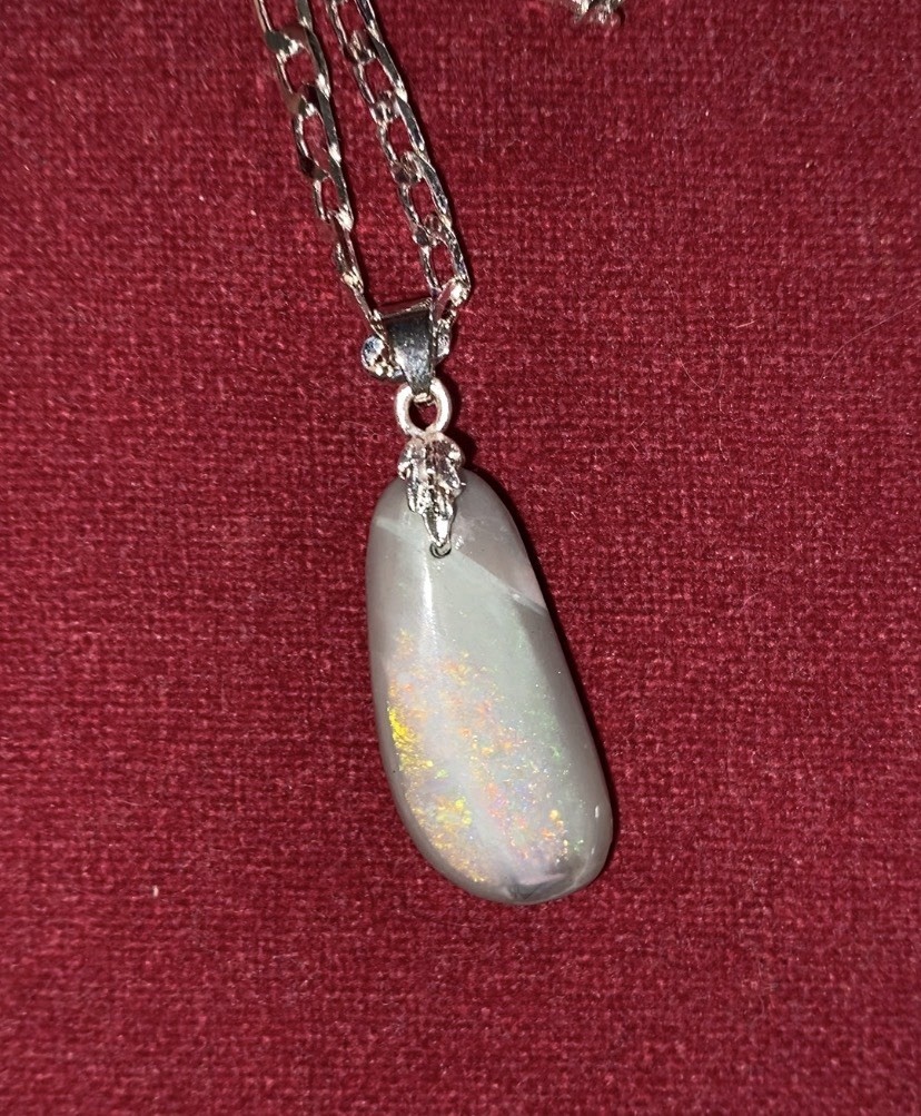 Solid Mintabie Opal Pendant Necklace 28mm X 12mm (video)