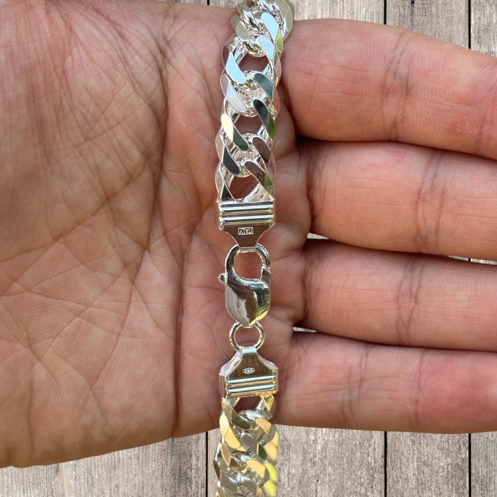 12mm Double Curb Link Chain Necklace – Solid 925 Sterling Silver MADE IN ITALY