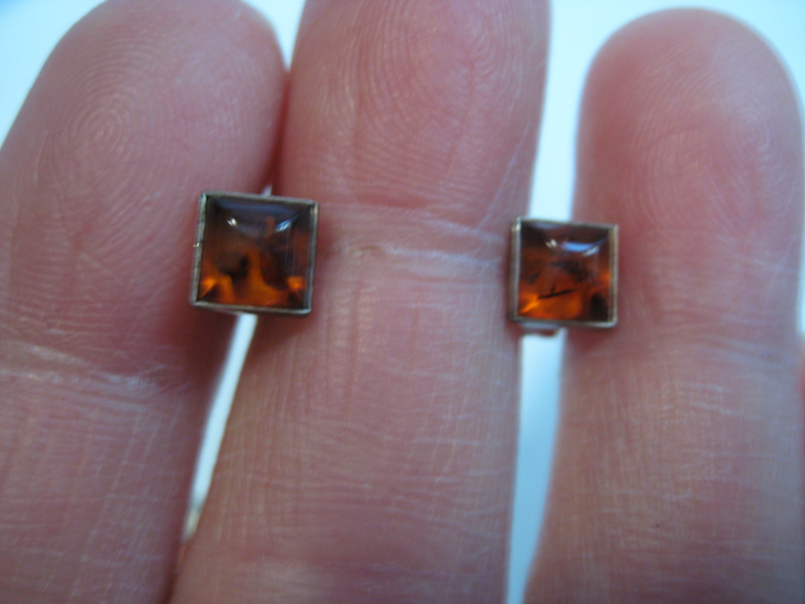 Sterling Silver Amber Tennis Choker Necklace 16″ Amber Stud Earrings Lot (B9)
