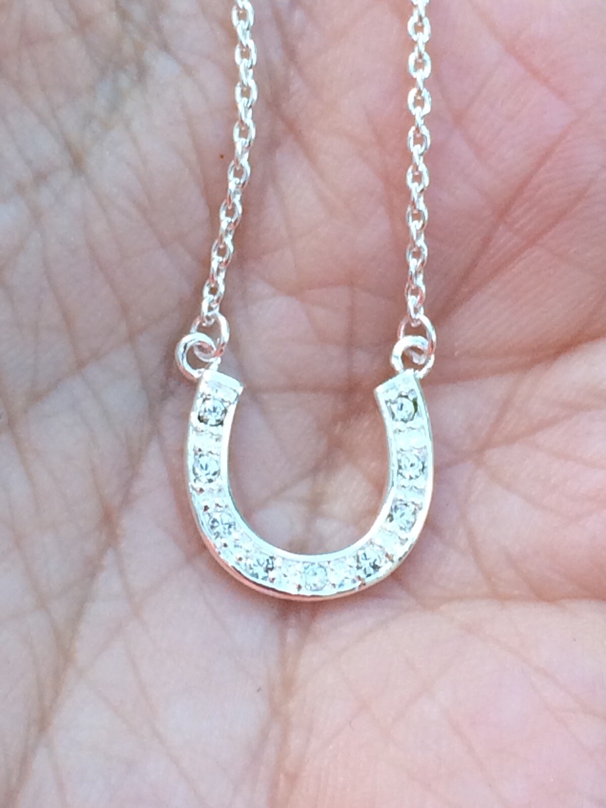 Sterling Silver 925 Crystal Horse Shoe Equine Luck Necklace Adjustable Stackable