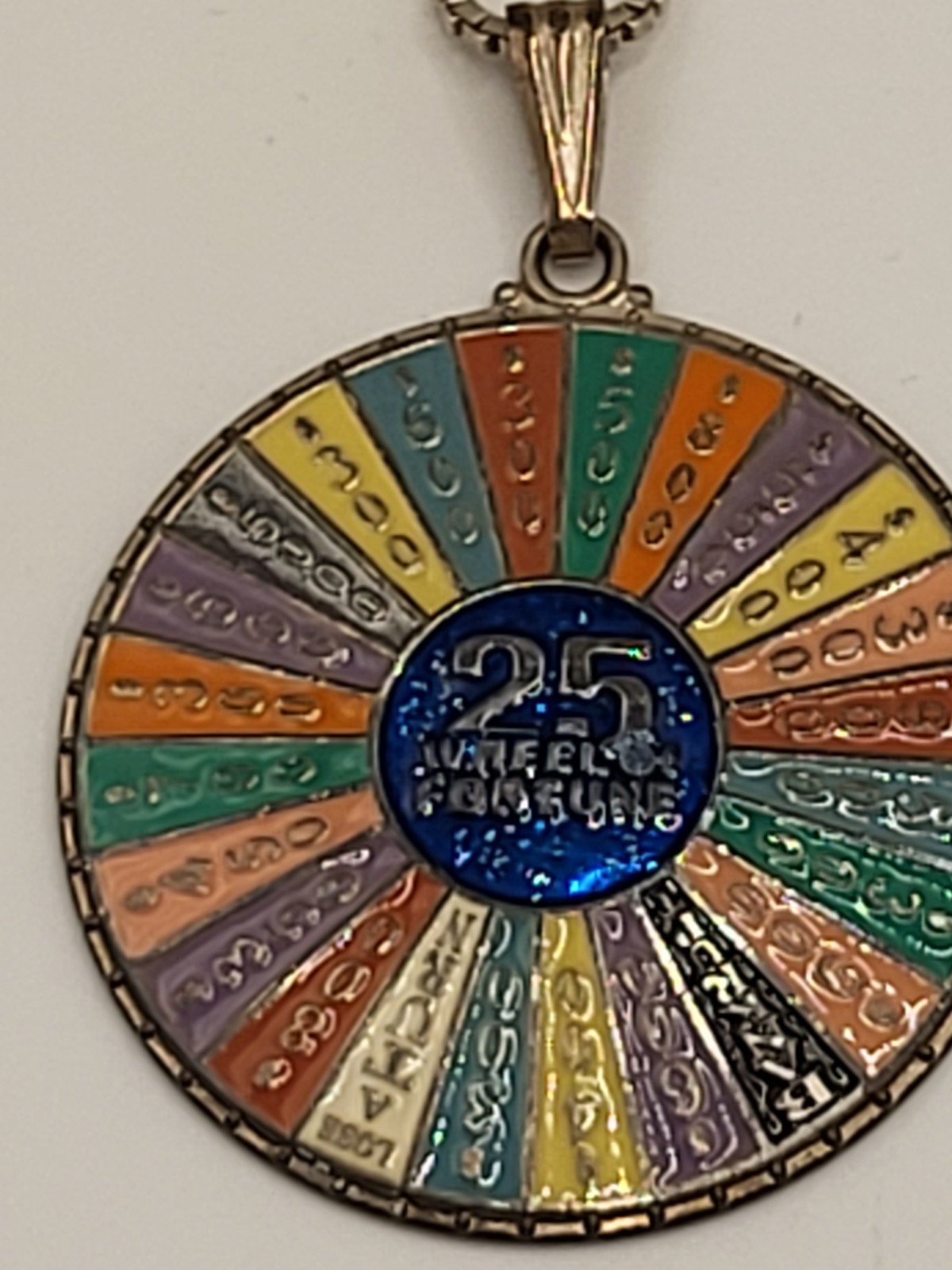 RARE ESTATE Sterling Wheel Fortune 25th Anniversary Pendant Necklace Box Pouch